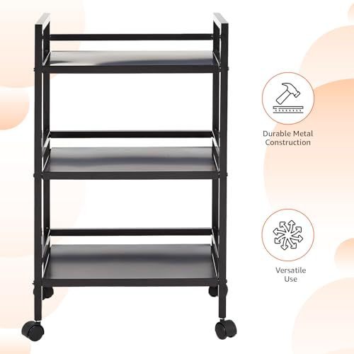 Amazon Basics 3-Tier Metal Rolling Utility Cart – Black, Mobile Storage Organizer