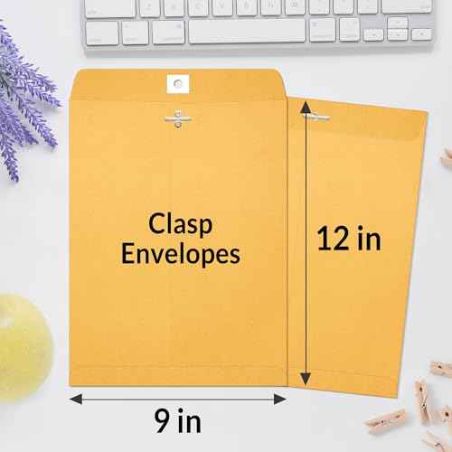 SUNEE Envelops, 9"x12" Brown Kraft Envelopes with Clasp Closure, 28-lb Paper Mailing Envelopes, 20 Count, Great for Filing, Storing or Mailing Documents