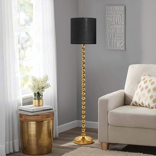 64" Gold Bamboo Floor Lamp, Mid-Century Modern Floor Lamp for Living Room & Bedroom with Black Drum Shade