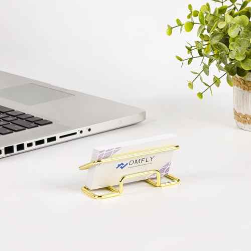 Metal Business Card Holder for Desk, Cute Card Display Stand, Compatible with Various Countertops, Gold