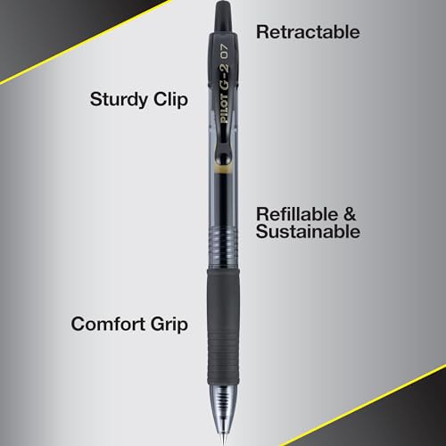 Pilot G2 Premium Gel Pens Fine Point 0.7mm Black Ink 5-Pack - Refillable, Smooth Writing