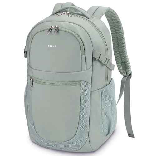 ECOHUB Travel Backpack for Women, 17.3 inch Suspended Laptop Backpack, Fashion Water-Resistant College Computer Bookbag, 28L Personal Item Bag with 12 Pockets for Causal, Work, Green