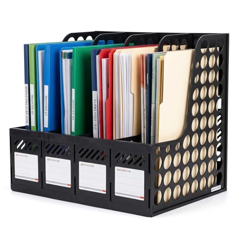 Ysenchan Black Plastic Magazine File Holder & Desk Organizer - 4 Compartments