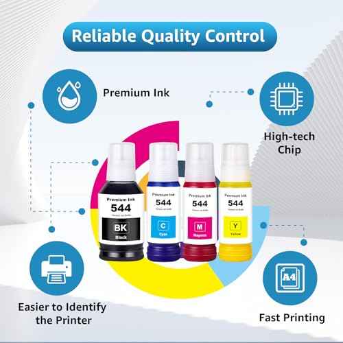 544 Ink Refill Bottles 4 Pack Compatible with T544120 T544220 T544320 T544420 Replacement for L1210 L1250 L3110 L3150 L3160 L3210 L3250 L3251 L3260 L5290 L5590 (4 Pack)