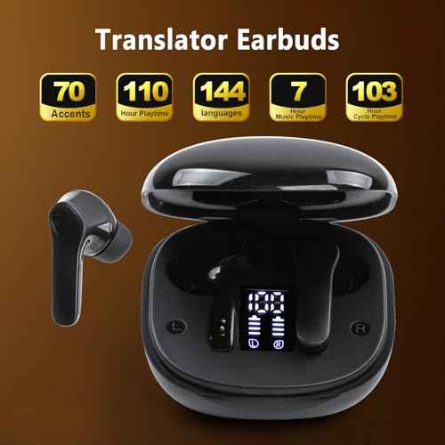 Language Translator Earbuds, Two Way Real-time Translation Device with 144 Languages Bluetooth Online Voice Translation, High Accuracy, Fast Reaction and Noise Reduction (Dark Black)