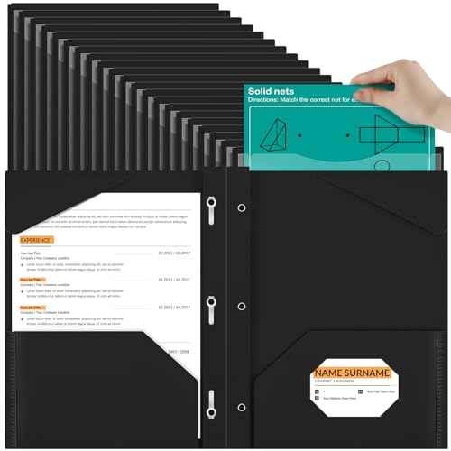 Henoyso 72 Pcs Plastic Folder with Clear Front Pocket and 3 Prong Plastic Folders with Card Slot Pocket Folders with Prongs for School Office (Black)