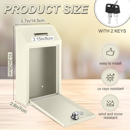 Yaocom Metal Money Box Beige 10.24 x 5.71 x 2.95 Inch No Lid - Outdoor Wall-Mounted Security Lockbox