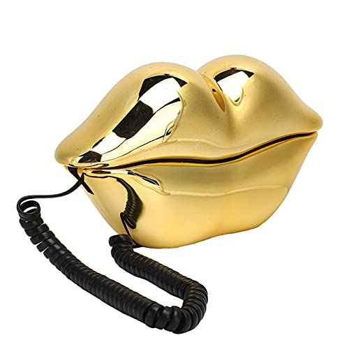 Electroplating Golden Yellow Funny Lip Telephone, with Number Storage Function, Landline Telephone Home Desktop Corded Fixed Telephone for Home Office Phones Home Decoration