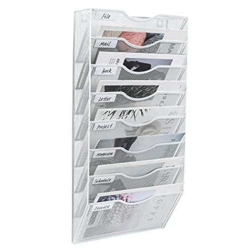 PAG Hanging Wall File Holder Organizer Mail Sorter Literature Rack for Office, 8 Pockets, White
