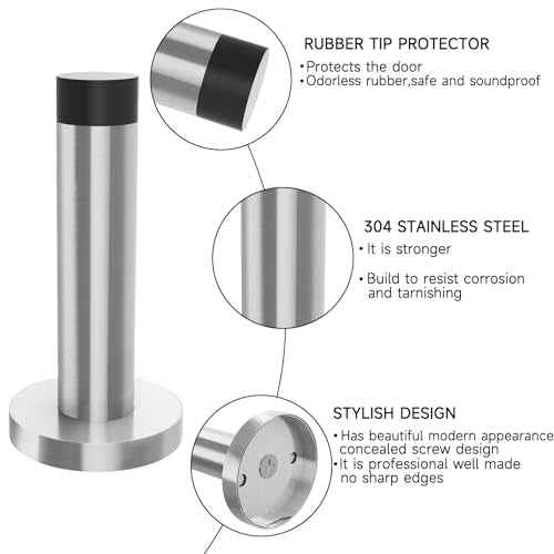 DOKU 10Pcs Door Stop, 3.5 Inch Heavy Duty 304 Stainless Steel Door Stopper with Rubber Tips Bumper, Wall Mounted Door Holder Protection Sound Dampening, Brushed Nickel