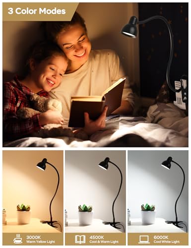 LiFMIRA Clip-On Reading Light Black - 3 Color Modes, 10 Dimmable Brightness