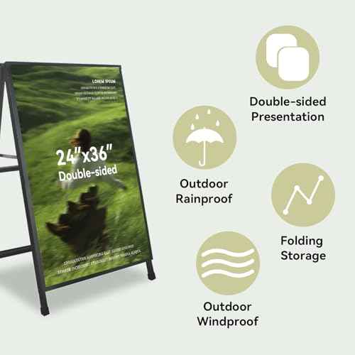 A Frame Sign 24x36 Inches Portable Sandwich Board Outdoor Sign Holder Heavy Duty Display Double Sided Sidewalk Sign Ideal for Mall Restaurant Supermarket Trade Shows (Frame only),1PACK