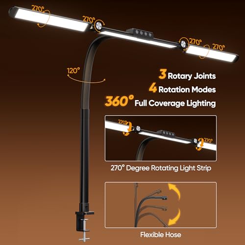 Large Desk Lamps for Home Office, 39.3" Architect Desk Lamp with Clamp, 24W Ultra Bright LED Desk Light Stepless Dimming Eye-Caring Office Desk Lamp for Study Work
