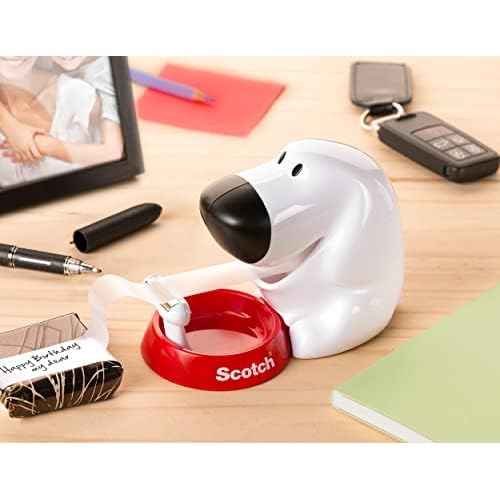 Scotch Dog Tape Dispenser - Holds Tape up to 19 mm Wide x 7.5 m - Cute Stationery Set and Gift - White