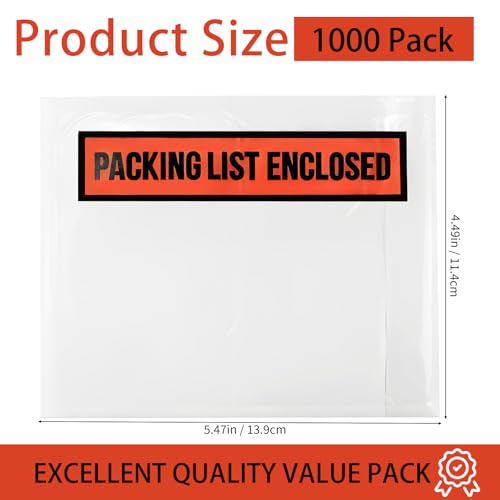 4.5'' x 5.5'' Waterproof Packing List Envelopes with Adhesive, 1000 Pack