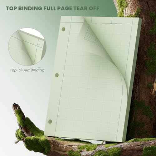 Engineering Paper 8.5 x 11, 100 Sheets Top Glue Binding Engineering Notebook, 5x5 Quad Ruled Graph Paper, 3-Hole Punched Engineering Computation Pad 8.5 x 11, Green Tint Engineering Paper Notebook