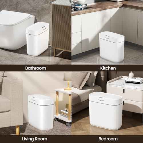 MOPALL Automatic Motion Sensor Bathroom Trash Can with Lid, 3.5 Gallon Touchless Garbage Can,Waterproof Smart Trash Can Small Waste Basket for Kitchen Bedroom Office Bathroom Living Room RV