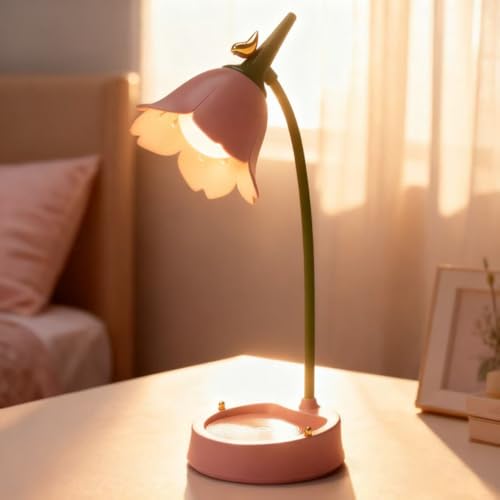 Pink Cordless LED Desk Lamp with Adjustable Gooseneck & Touch Dimming for Kids & Dorm