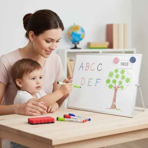 MXG Portable Dry Erase Board, 16x12 inch Double-Sided Magnetic Desktop whiteboard with Bracket, Student Drawing Board Set, Suitable for Office, Teaching, and Home use.