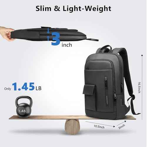 Backpack for Men, Slim Laptop Backpack with USB Charging Port, 15.6 Inch Lightweight Business Travel Backpack, Water Resistant Laptop Bag for Work Office College-Black