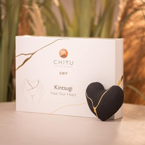 CHIYU Kintsugi kit - Heal Your Heart - Gold Glue - Includes Ceramic Heart - Gift Box - Kintsugi Repair Kit - Charcoal