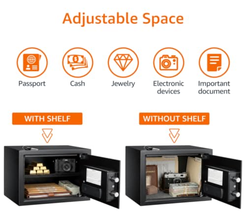 Amazon Basics 0.5 Cu Ft Steel Security Safe with Electronic Lock, Removable Shelf, Black