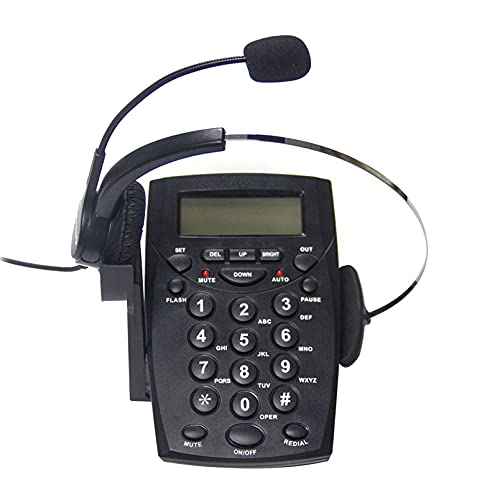 Call Center Headset Telephone with Noise Cancellation Headphone Microphone and Dialpad for House Call Center Office Home, Corded Landline Phone with Headsets, Black, 5001