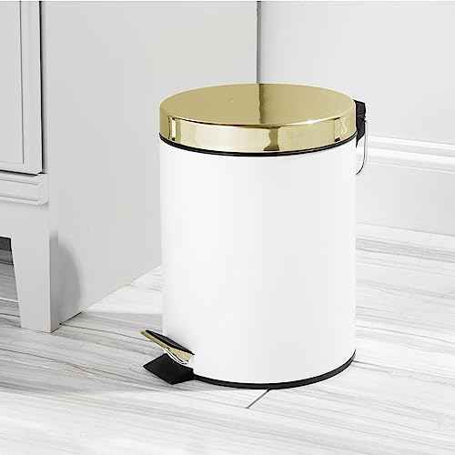 mDesign Pedal Bin ? Metal Waste Bin with Pedal, Lid and Plastic Bucket Insert ? Perfect for Bathroom, Kitchen, and Office ? Household Rubbish Bin with Ergonomic Design ? White/Gold