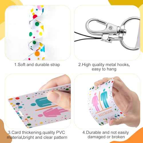 Ireer 8 Sets Bathroom Pass Restroom Passes, Unbreakable Bathroom Classroom Passes Durable Bathroom Tag with Key Holder Keychain Sign for Office Nurse Boy Girl (Polka Dot Style)