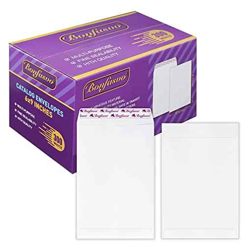 300 Pack 6x9 White Catalog Envelopes Peel & Seal Security Mailing Envelopes 120GSM Kraft Paper self Seal Envelopes for Invitations Papers Photos Documents Pictures Papers Files
