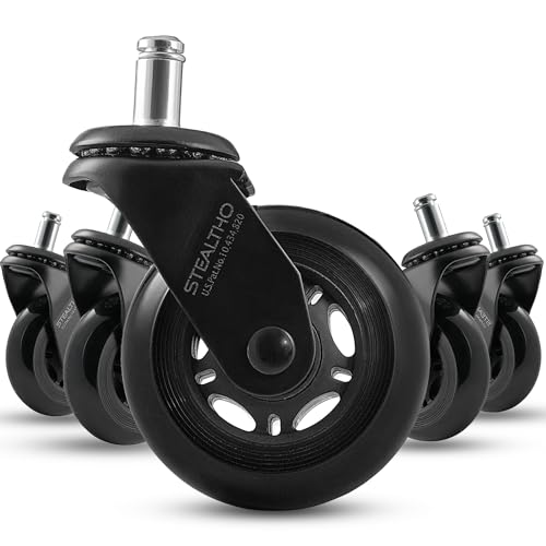 Stealtho Black Roller Blade Office Chair Wheels - 5 Pack for Hardwood Floors