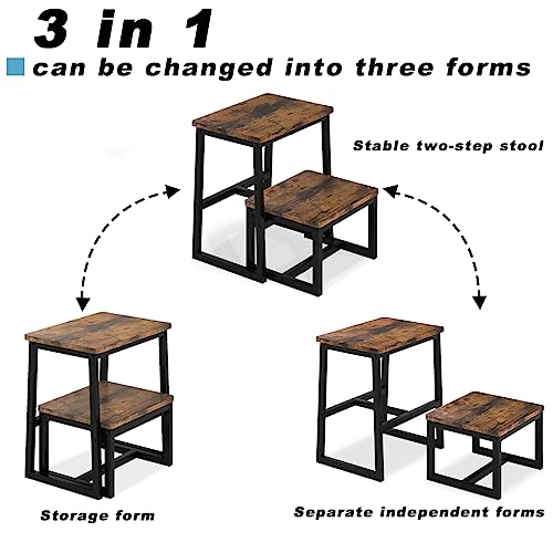 iTsst 2-Step Wooden Stool 500 Lbs, 15.75 x 10.3 x 16.5 in, Rustic Brown