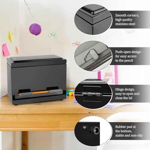 Stainless Steel Pencil Dispenser/Pen Holder for Classroom Home Restaurant for Bulk Pencils Storage/Unwrapped Drinking Straws Storage (Black)