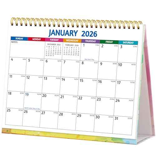 2026 Desk Calendar - Standing Flip 2026 Desktop Calendar, 10" x 8", Jan 2026 - Dec 2026, Large Blaocks with Notes, To-Do Lists, Yearly Overview, Thick Paper, Great for Easy Planning