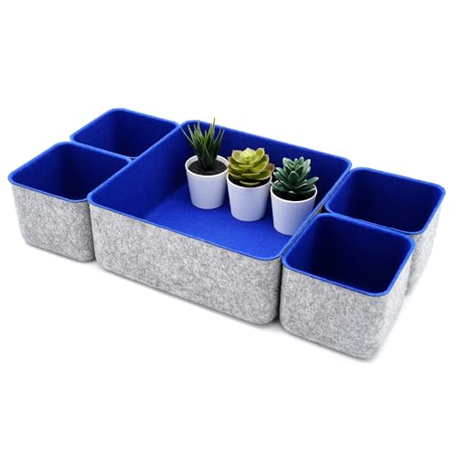 Welaxy Desk Drawer Organizers Storage bins Set Home Office Pen holder phone stand Remote controller Closet Cabinet boxes decluttering 5-piece gifts idea (Royal Blue)