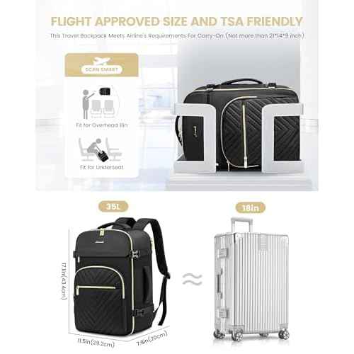 LOVEVOOK Carry On Travel Backpack for Women, TSA Personal Item Travel Bag for Airplanes, Waterproof Carry on Bag Flight Approved 35L Daypack with 2 Packing Cubes, Fits 15.6" Laptop, Black