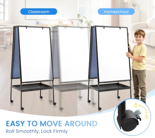 MAKELLO 36x24 Double-Sided Whiteboard Classroom Easel with Storage & Adjustable Height