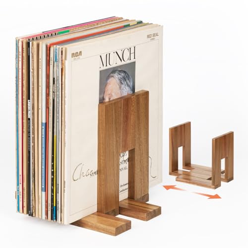 Adjustable Vinyl Record Holder for 10–60 LPs | Solid Acacia Wood