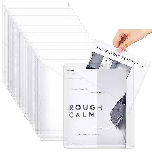 Seajan 48 Pcs Pocket Folders for 3 Ring Binder Clear Plastic Folders Sleeves with 2 Pockets 3 Hole Punch Binder Dividers Poly Slash File Jackets for Office School Document Organizer (White)