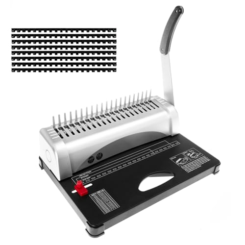 Comb Binding Machine 21 Holes 450 Sheets Binding Machine Includes 100 PCS Rubber Ring Fits Letter Size, A4, A5 or Smaller Sizes