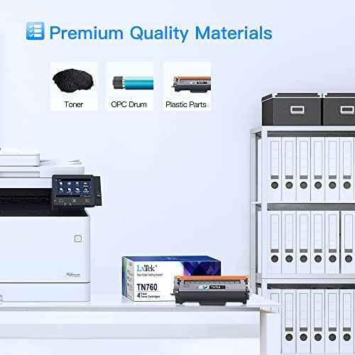 LxTek Compatible Toner Cartridge Replacement for Brother TN760 TN 760 TN730 TN 730 to Compatible with MFC-L2710DW HL-L2350DW HL-L2370DWXL MFC-L2750DW HL-L2395DW MFC-L2690DW Tray (Black, 4 Pack)