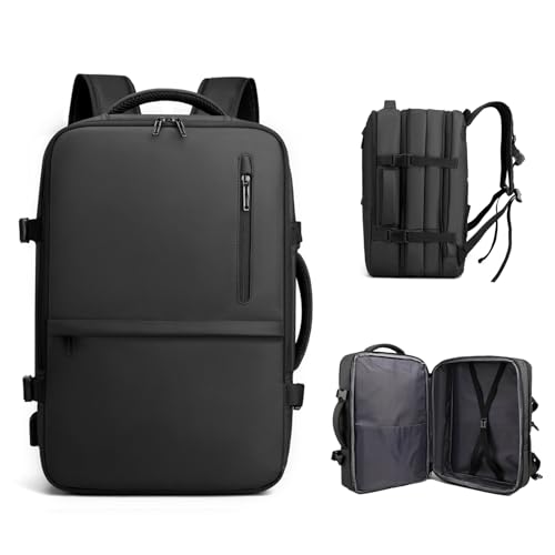 Travel Backpack for Men Women, Expandable Carry on Backpacks with USB Charging Port for Business Work Commute Casual, Black