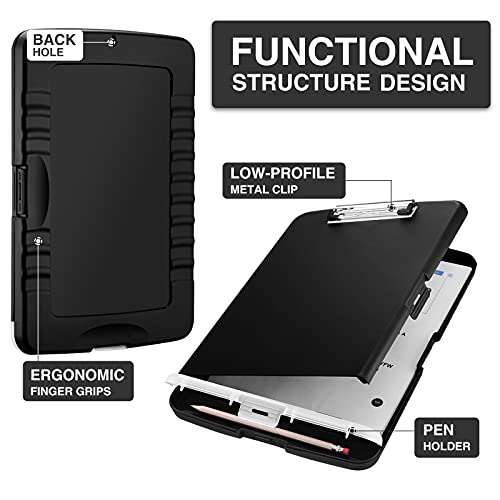Black Sooez Clipboard with Storage & Pen Holder - High Capacity Letter & A4 Organizer