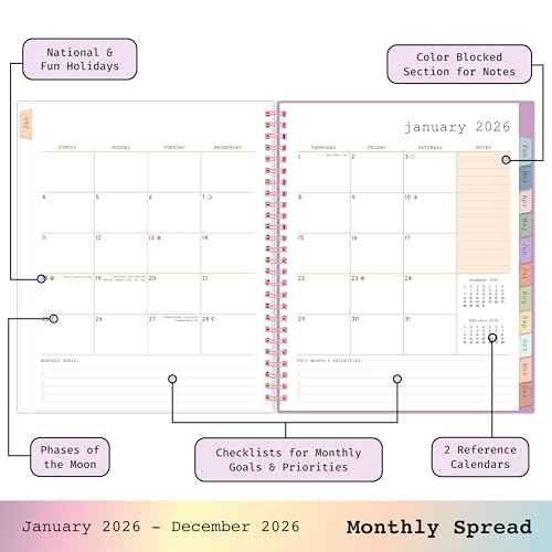 Blue Sky WAAV 2026 Weekly and Monthly Planner Calendar, January 2026 - December 2026, 7" x 9", Flexible Cover, Durable Twin Wire Binding, Laminated Tabs, Storage Pocket, Bailey