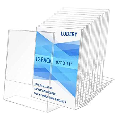 8.5x11 Inches Acrylic Sign Slant Back Holder, Plastic Display Stand,Brochure Holder, Table Top Sign Holder For Office, Home, Store, Restaurant¡¦ (12pack)