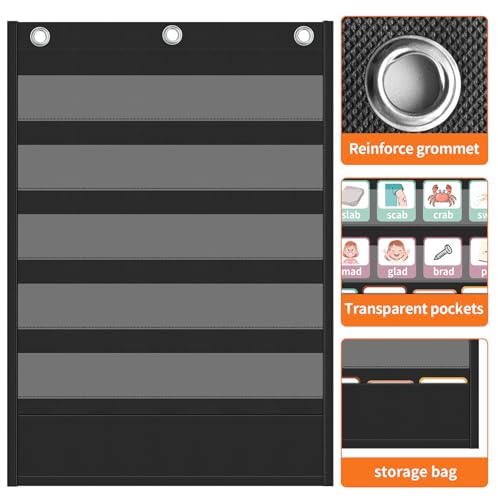 Yoink 5+1 Black Classroom Pocket Chart with Clear Pockets for Homeschool & Lessons