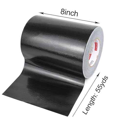 8 Inch Wide Duct Tape, 9 Mil Heavy Duty 8 inches x 55 Yards (164 ft) Black, Waterproof, Strong, Flexible, No Residue, UV Resistant for Crafts & Home Improvement