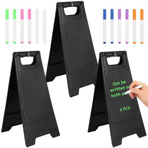 3 Pack A Frame Sign, Sandwich Board Signs with Black Dry Erase Surface, Double Sided & Heavy Duty, Portable Folding Sidewalk Sign Dry Erase Poster Board for Outdoor Restaurant Cafe Shop Menu (Black)