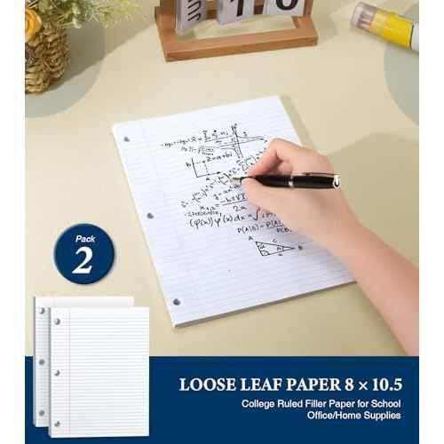 Loose Leaf Paper, Notebook Paper, 8 x 10.5 College Ruled Paper, 3 Hole Punch Binder Paper, Lined Paper for 3 Ring Binders, College Ruled Paper, 100 Sheets/Pack Filler Paper (2 Pack)