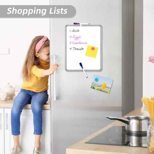 VUSIGN Small White Board Dry Erase, 14'' x 11'' Magnetic Dry Erase Board, Mini Whiteboard with Markers for Kids, Students, Fridge, Wall, Locker